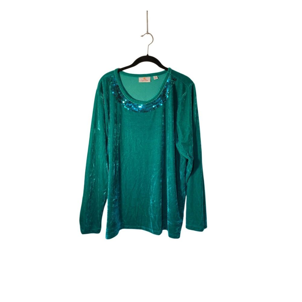 New Quacker factory, green sequin women’s long sleeve velvet top XL